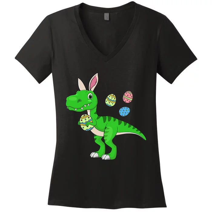 Easter Dinosaur Bunny Easter Basket Stuffers Women's V-Neck T-Shirt