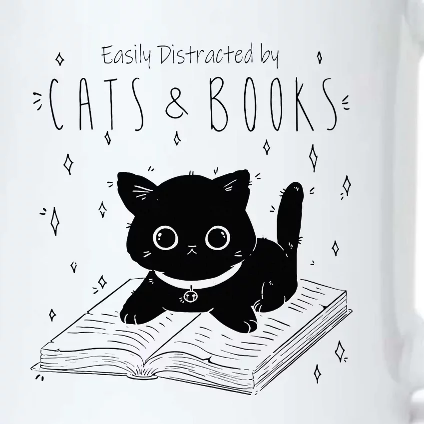 Easily Distracted By Cats And Books Funny Cat & Book Lover Black Color Changing Mug