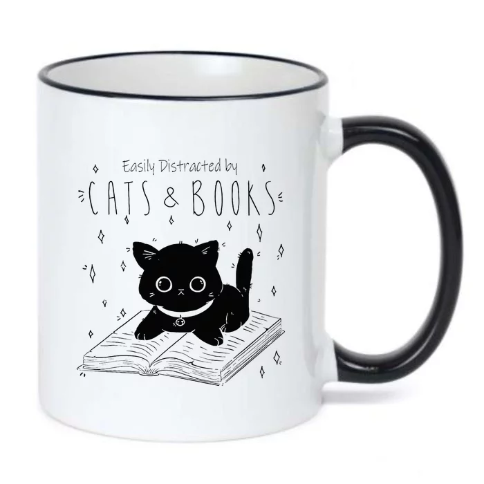 Easily Distracted By Cats And Books Funny Cat & Book Lover Black Color Changing Mug