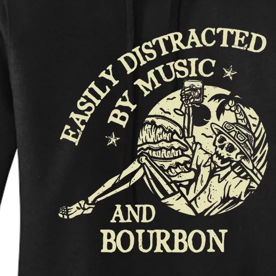 Easily Distracted By Music And Bourbon Skeleton Women's Pullover Hoodie