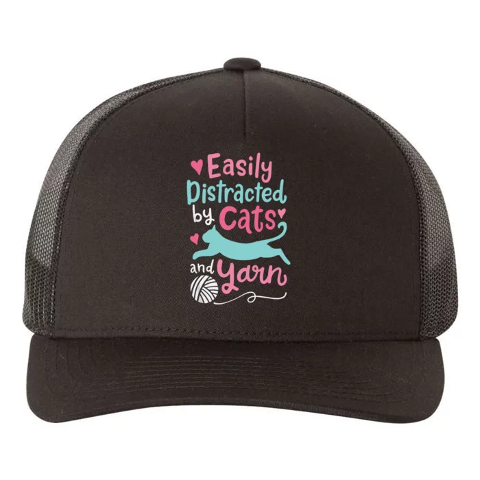 Easily Distracted By Cats & Yarn Crocheting Knitting Cat Mom Yupoong Adult 5-Panel Trucker Hat