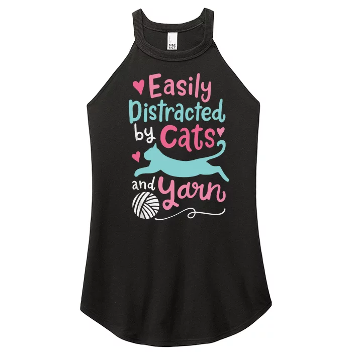 Easily Distracted By Cats & Yarn Crocheting Knitting Cat Mom Women’s Perfect Tri Rocker Tank