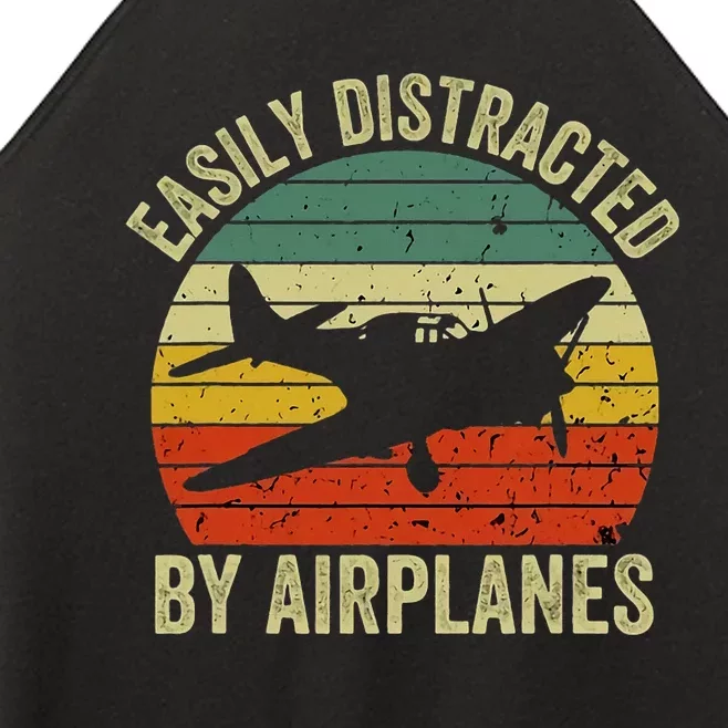 Easily Distracted By Airplanes Lover Pilot Funny Aviation Women’s Perfect Tri Rocker Tank