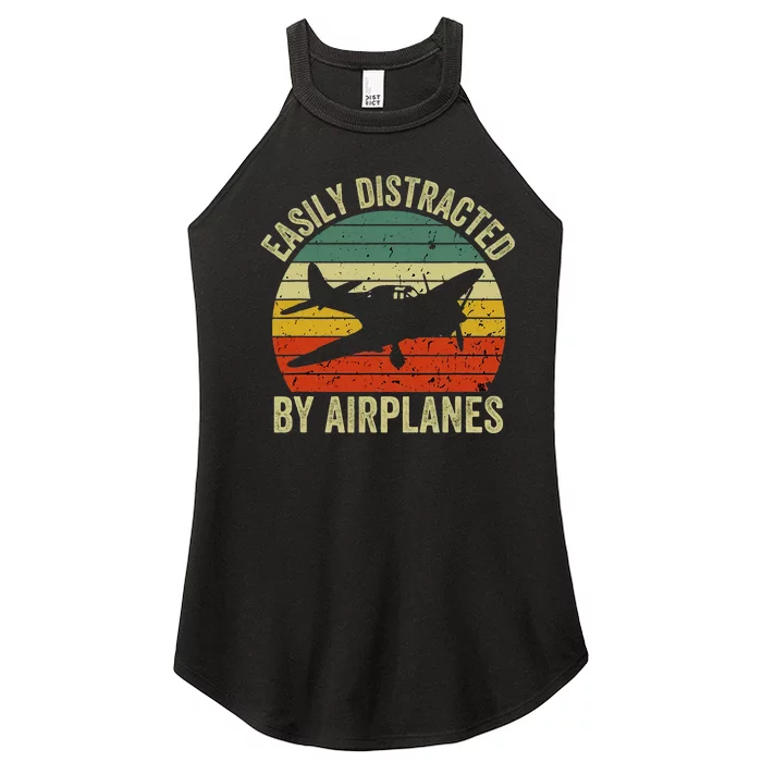 Easily Distracted By Airplanes Lover Pilot Funny Aviation Women’s Perfect Tri Rocker Tank