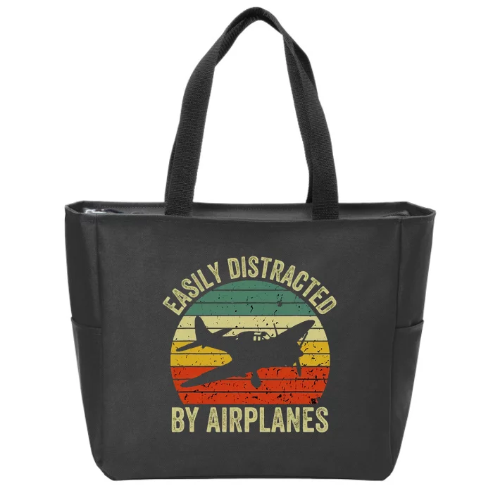 Easily Distracted By Airplanes Lover Pilot Funny Aviation Zip Tote Bag