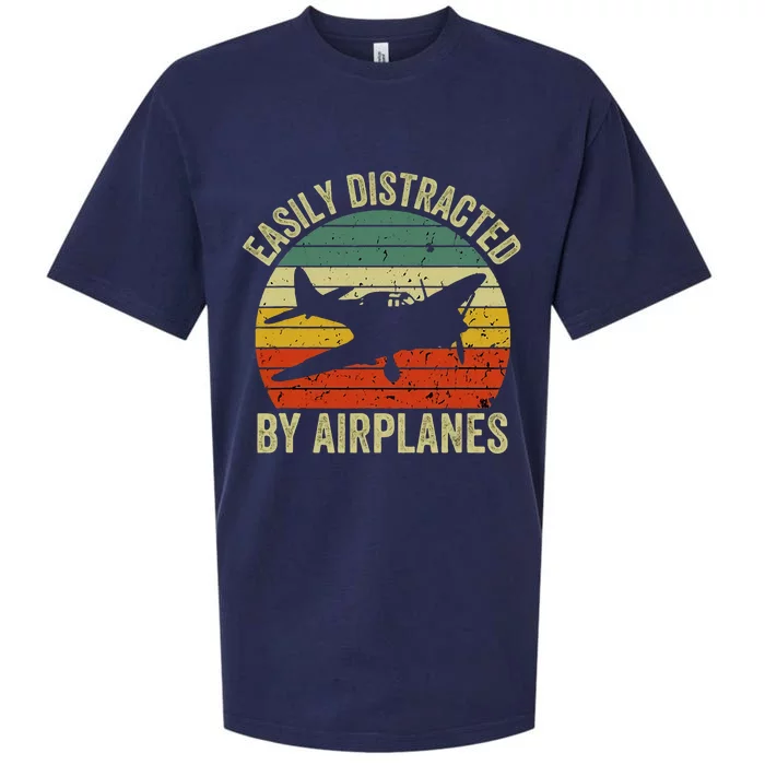 Easily Distracted By Airplanes Lover Pilot Funny Aviation Sueded Cloud Jersey T-Shirt