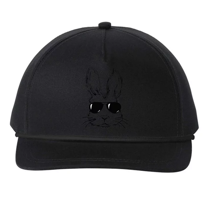 Easter Day Bunny Face With Sunglasses Easter Snapback Five-Panel Rope Hat