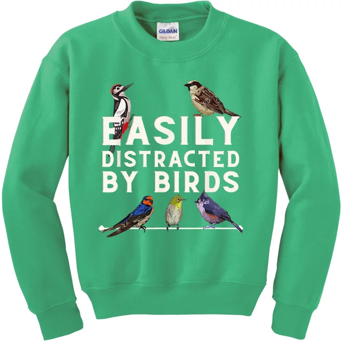 Easily Distracted By Birds Funny Bird Lover Birdwatching Kids Sweatshirt