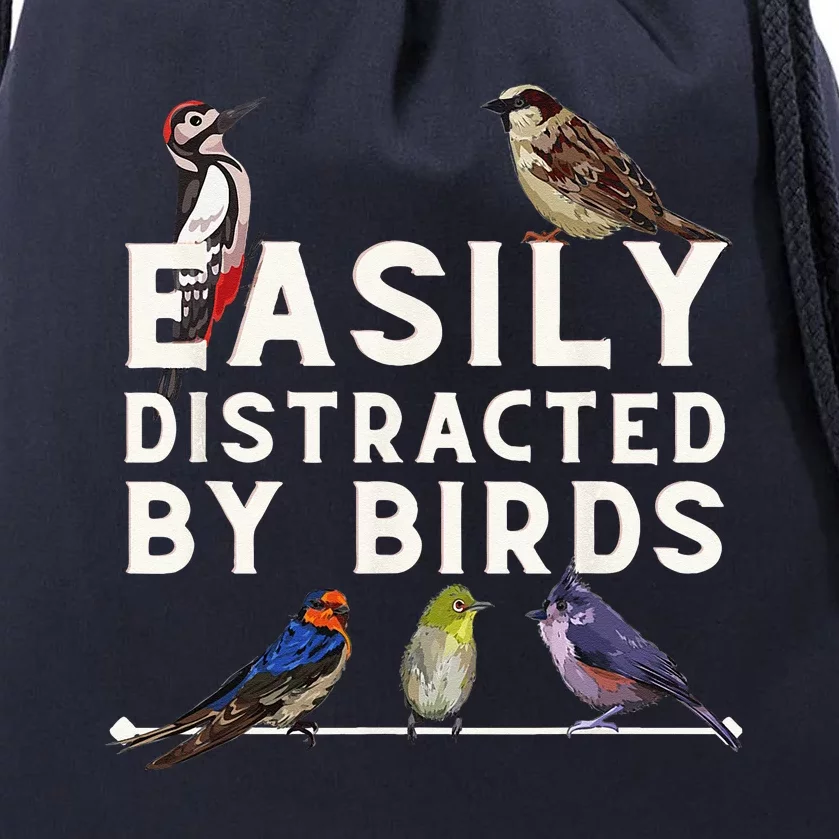 Easily Distracted By Birds Funny Bird Lover Birdwatching Drawstring Bag