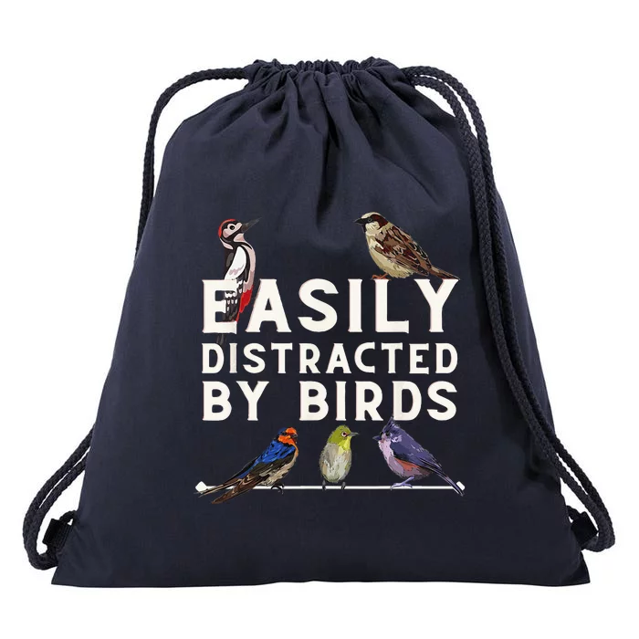 Easily Distracted By Birds Funny Bird Lover Birdwatching Drawstring Bag