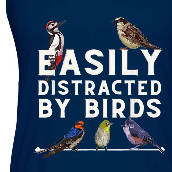 Easily Distracted By Birds Funny Bird Lover Birdwatching Ladies Essential Flowy Tank