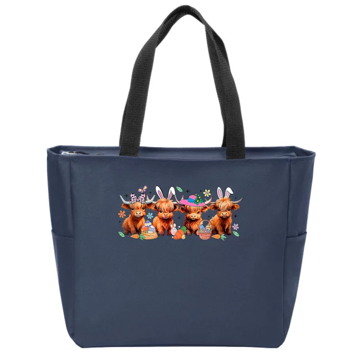 Easter Day Baby Highland Cow Zip Tote Bag