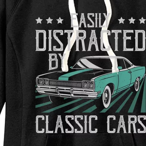 Easily Distracted By Classic Cars Funny Old Women's Fleece Hoodie