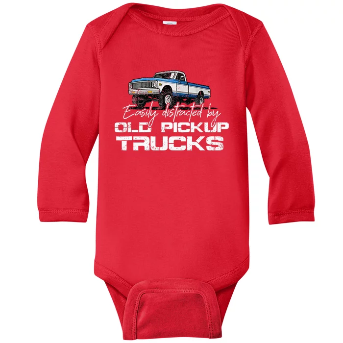 Easily Distracted By Old Pickup Trucks Baby Long Sleeve Bodysuit