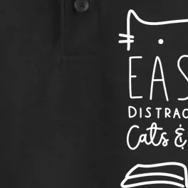 Easily Distracted By Cats And Books Cat & Book Lover Dry Zone Grid Performance Polo