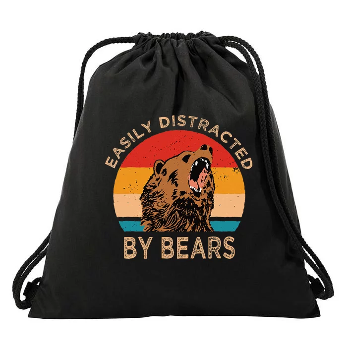 Easily Distracted By Bears Vintage Funny Bear Drawstring Bag