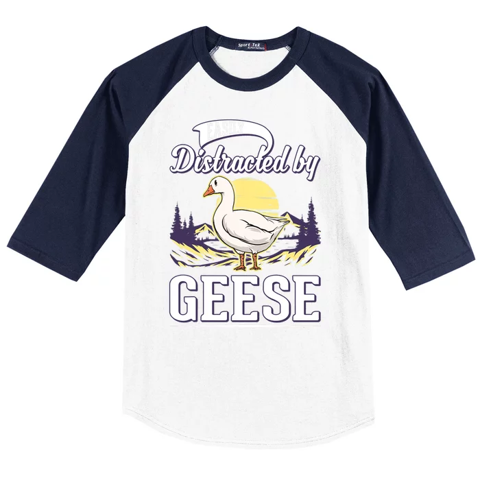 Easily Distracted By Geese Goose Farmer Geese Baseball Sleeve Shirt