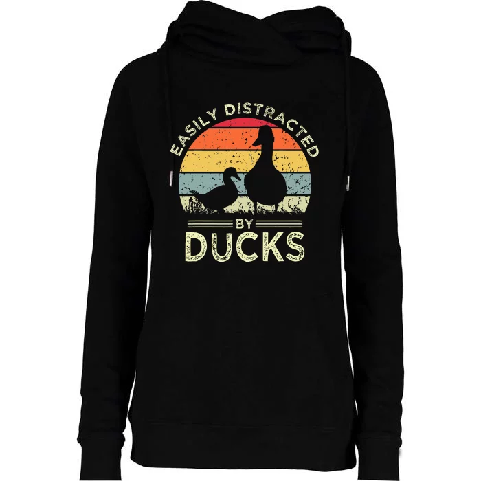 Easily Distracted By Ducks Funny Vintage Duck Lover Womens Funnel Neck Pullover Hood