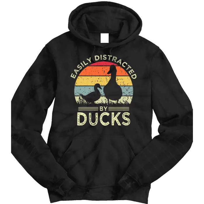 Easily Distracted By Ducks Funny Vintage Duck Lover Tie Dye Hoodie