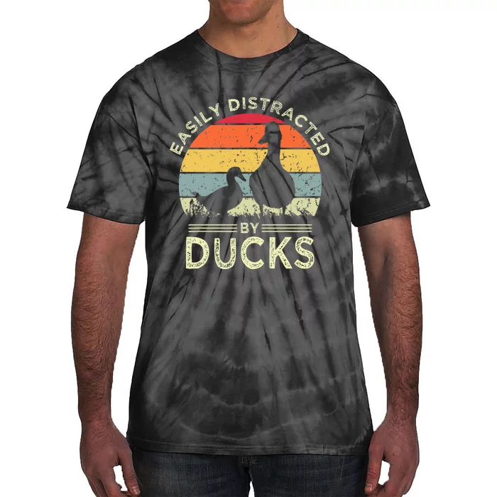 Easily Distracted By Ducks Funny Vintage Duck Lover Tie-Dye T-Shirt