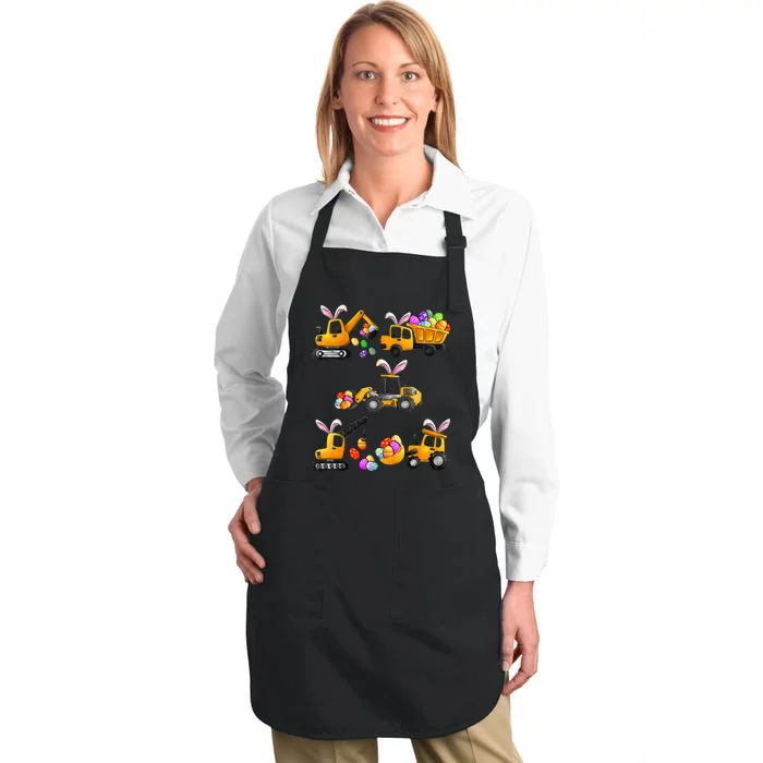 Easter day Bunny Construction Trucks Funny Full-Length Apron With Pocket