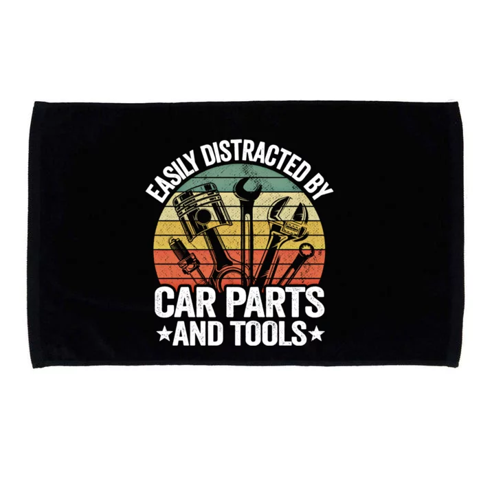 Easily Distracted By Car Parts And Tools Race Funny Mechanic Funny Gift Microfiber Hand Towel