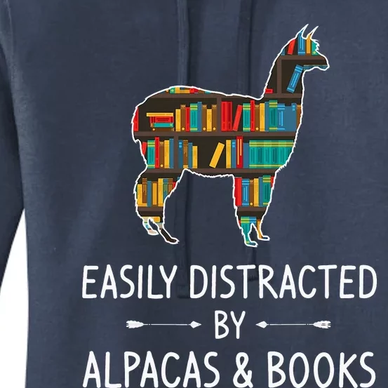 Easily Distracted By Alpacas & Books Lover Gift Vicuna Llama Women's Pullover Hoodie