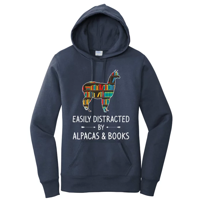 Easily Distracted By Alpacas & Books Lover Gift Vicuna Llama Women's Pullover Hoodie