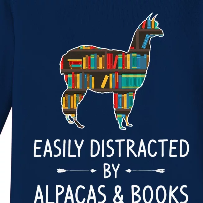 Easily Distracted By Alpacas & Books Lover Gift Vicuna Llama Baby Long Sleeve Bodysuit