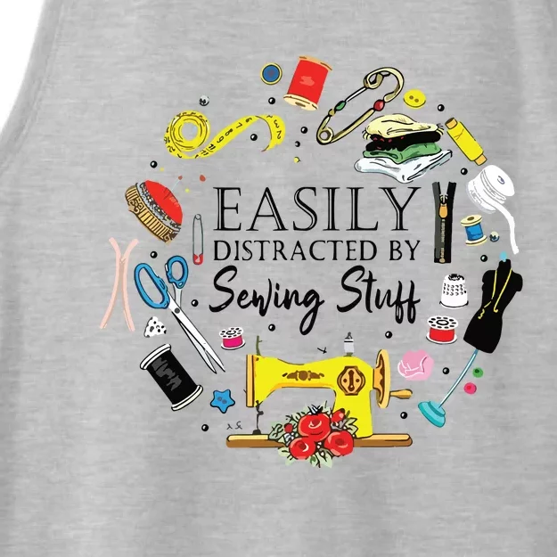 Easily Distracted By Sewing Stuff Funny Sewing Ladies Tri-Blend Wicking Tank