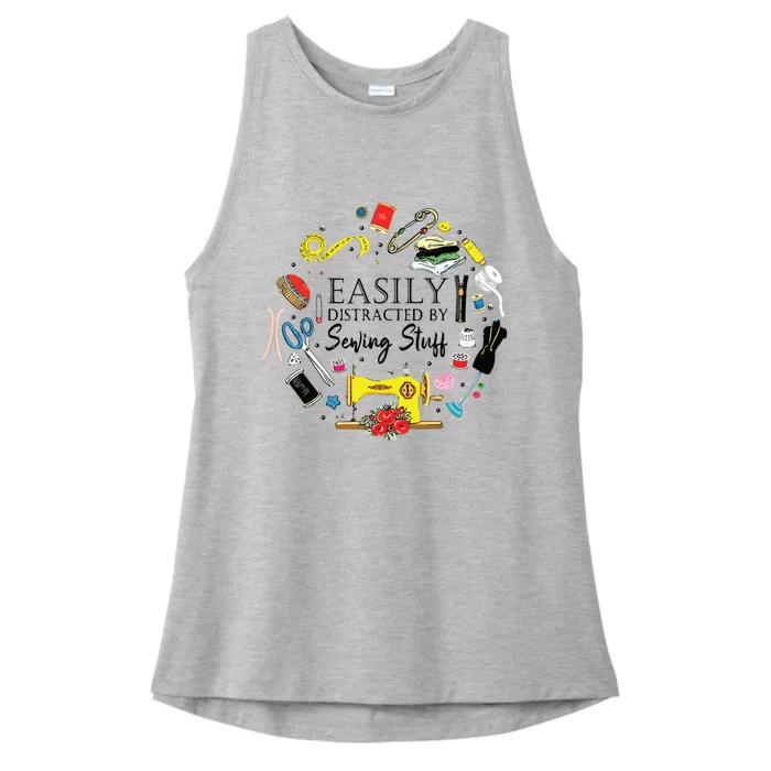 Easily Distracted By Sewing Stuff Funny Sewing Ladies Tri-Blend Wicking Tank