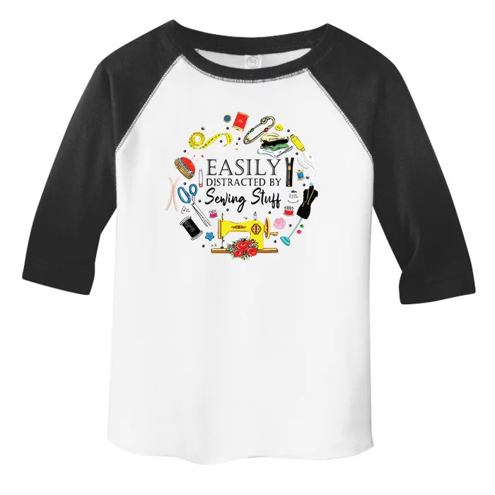 Easily Distracted By Sewing Stuff Funny Sewing Toddler Fine Jersey T-Shirt