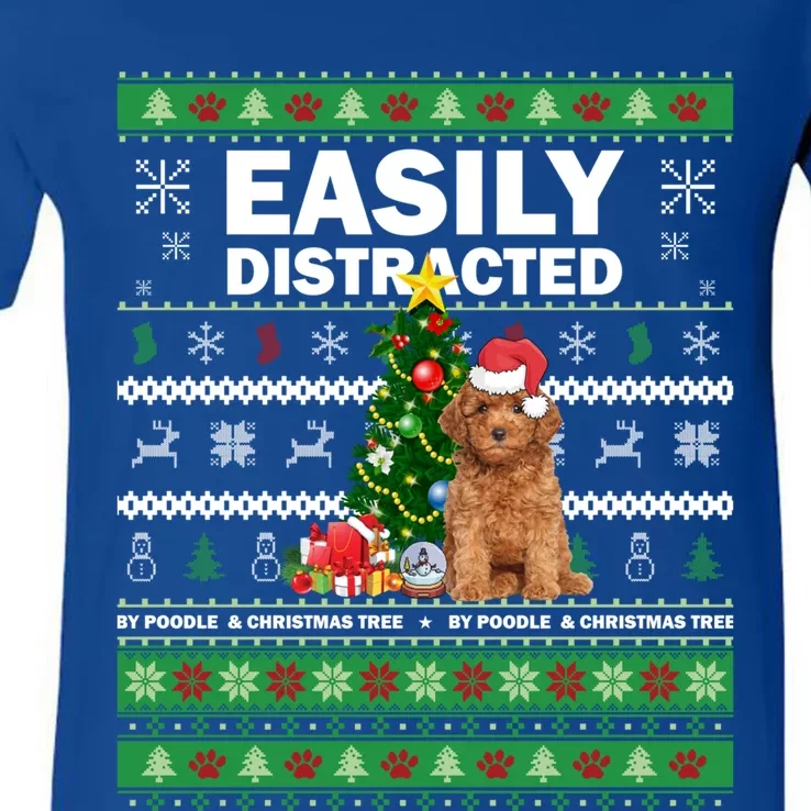 Easily Distracted By Poodle And Chirstmas Tree Merry Xmas Cute Gift V-Neck T-Shirt