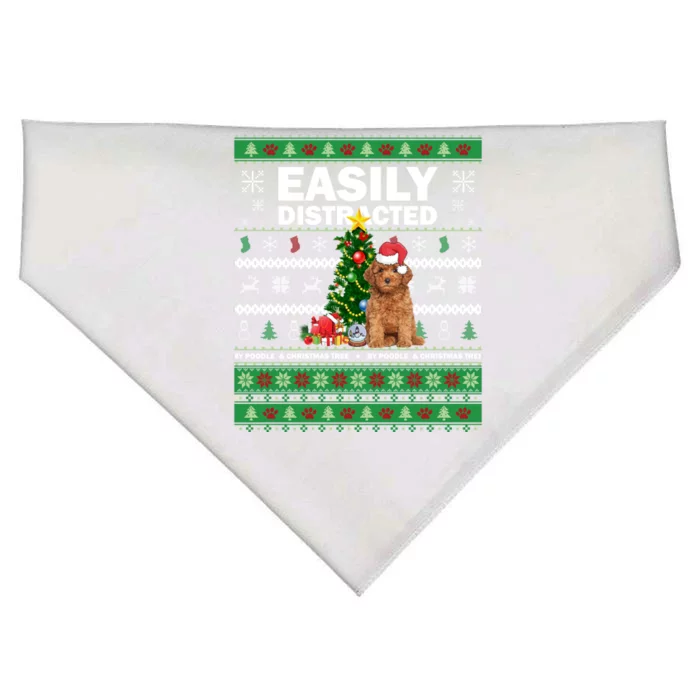 Easily Distracted By Poodle And Chirstmas Tree Merry Xmas Cute Gift USA-Made Doggie Bandana