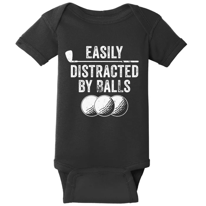 Easily Distracted by Balls Golf Ball Putt Vintage Baby Bodysuit