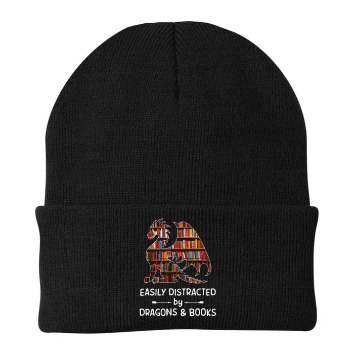 Easily Distracted By Dragon And Books Nerds Knit Cap Winter Beanie