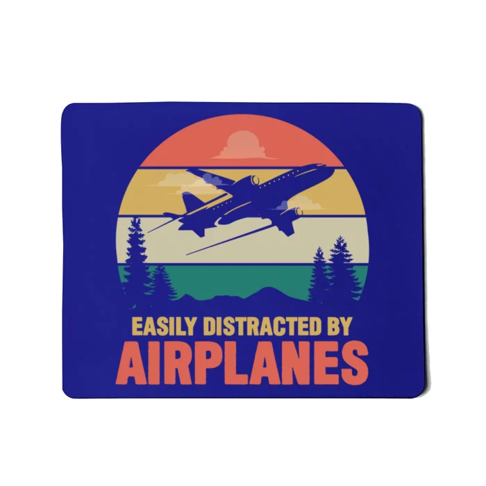 Easily Distracted By Airplanes Retro Airplane Funny Pilot Gift Mousepad