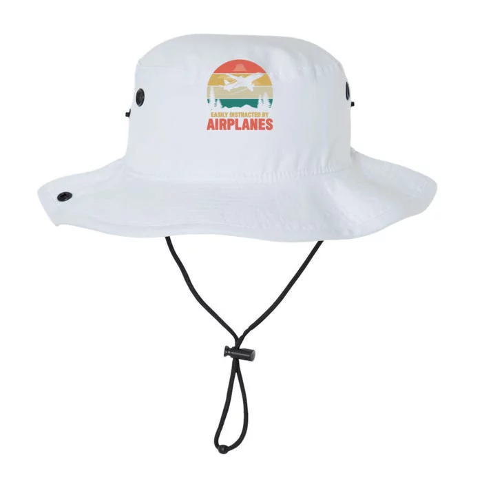 Easily Distracted By Airplanes Retro Airplane Funny Pilot Gift Legacy Cool Fit Booney Bucket Hat