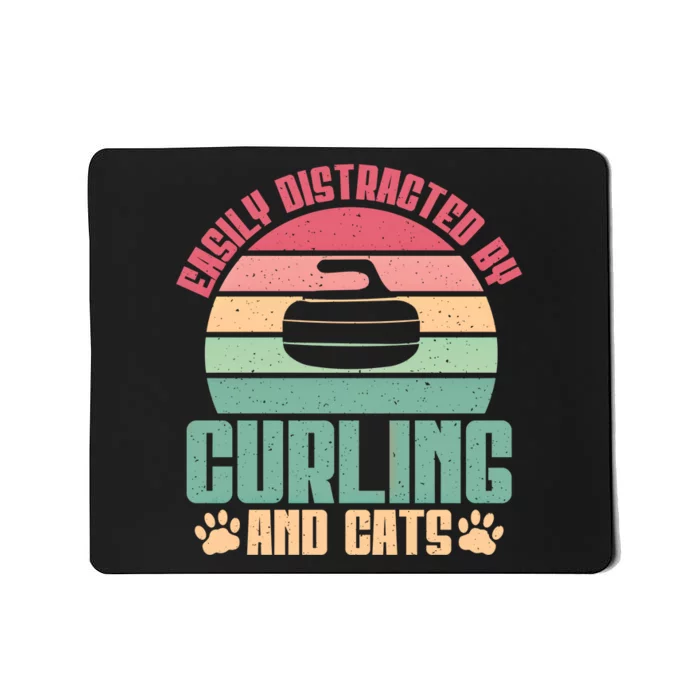 Easily Distracted By Curling And Cats Lover Curling Cool Gift Mousepad