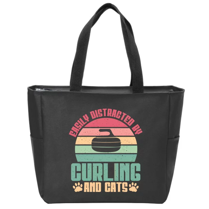 Easily Distracted By Curling And Cats Lover Curling Cool Gift Zip Tote Bag