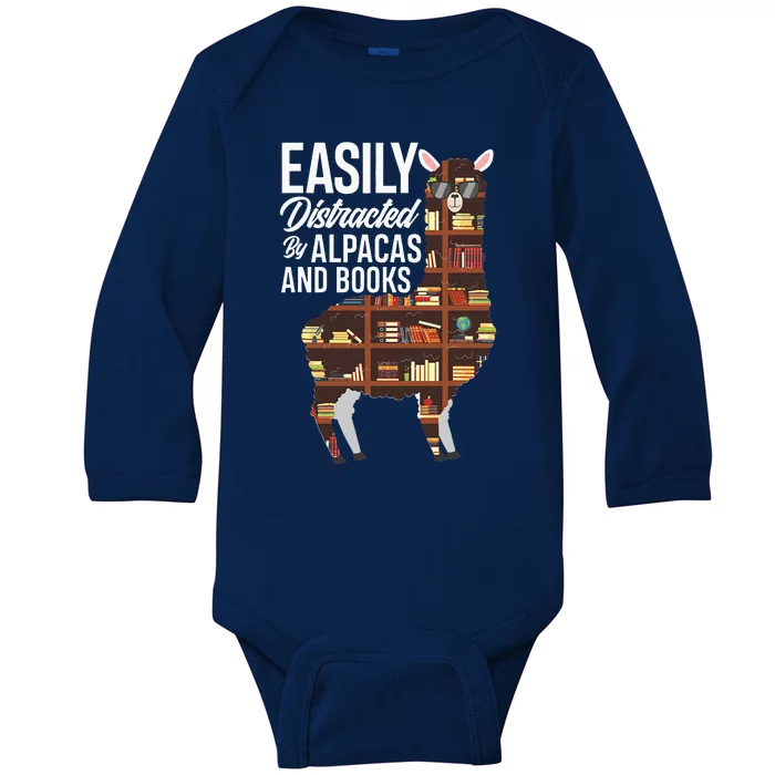 Easily Distracted By Alpacas And Books Book Lover Gift Baby Long Sleeve Bodysuit