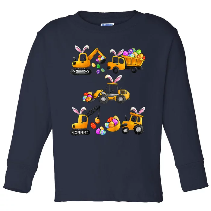 Easter day Bunny Construction Trucks Funny Boy Toddler Long Sleeve Shirt