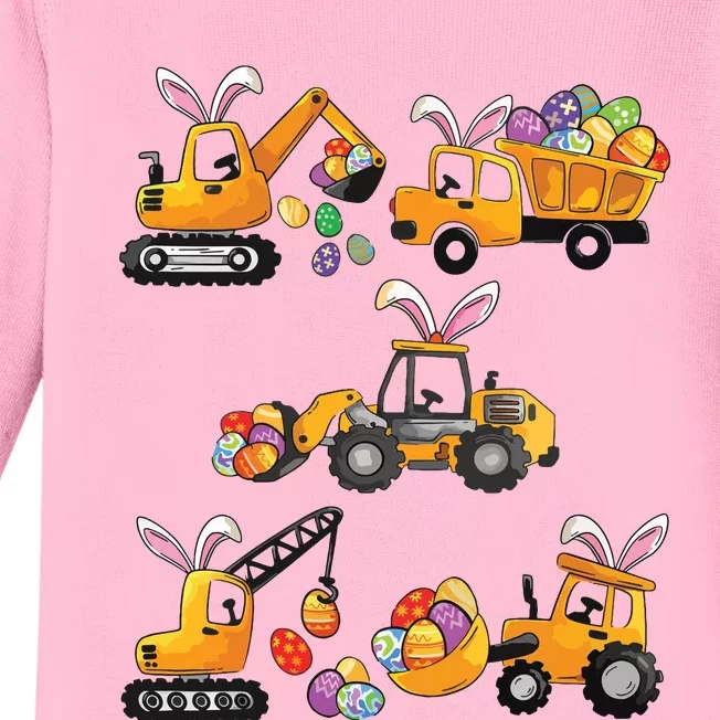 Easter Day Bunny Construction Trucks Funny Baby Long Sleeve Bodysuit