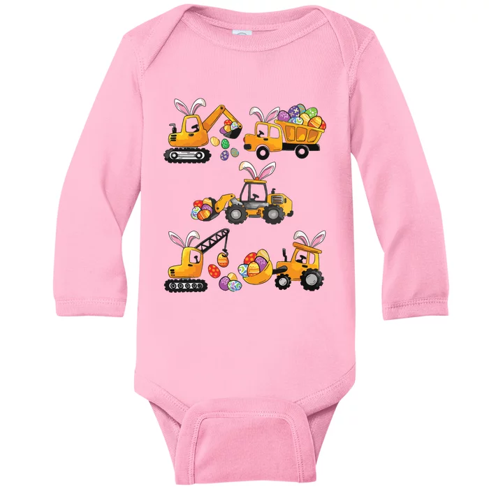 Easter Day Bunny Construction Trucks Funny Baby Long Sleeve Bodysuit