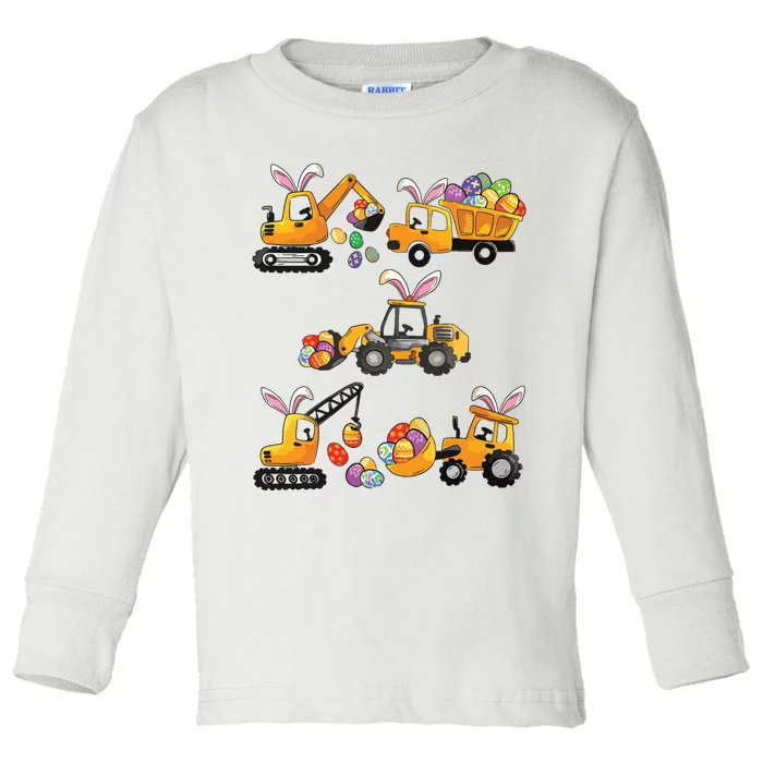 Easter Day Bunny Construction Trucks Funny Toddler Long Sleeve Shirt