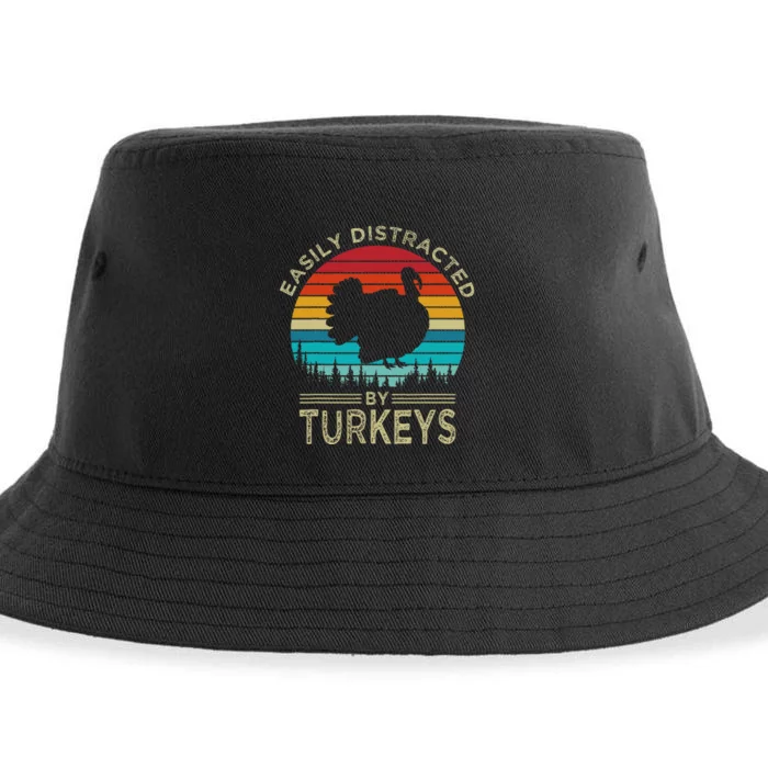 Easily Distracted By Turkeys Funny Turkey Sustainable Bucket Hat