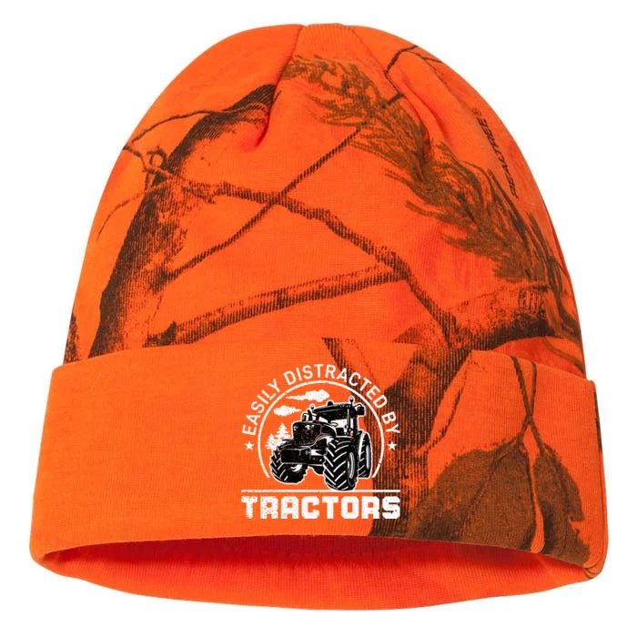 Easily Distracted By Tractors Funny Farm Tractor Enthusiast Kati - 12in Camo Beanie