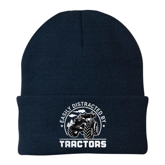 Easily Distracted By Tractors Funny Farm Tractor Enthusiast Knit Cap Winter Beanie