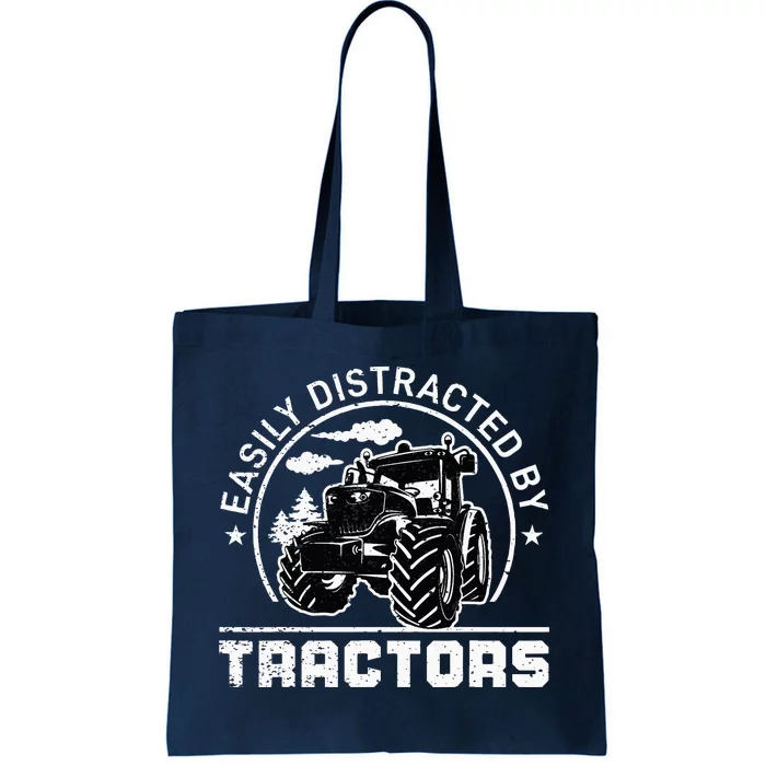 Easily Distracted By Tractors Funny Farm Tractor Enthusiast Tote Bag