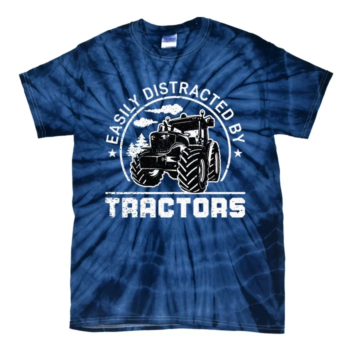 Easily Distracted By Tractors Funny Farm Tractor Enthusiast Tie-Dye T-Shirt